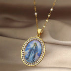 Collier peinture Vierge Marie Bijoux icône religieuse