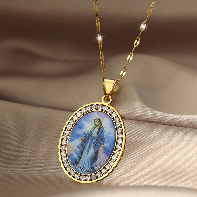 Collier peinture Vierge Marie Bijoux icône religieuse