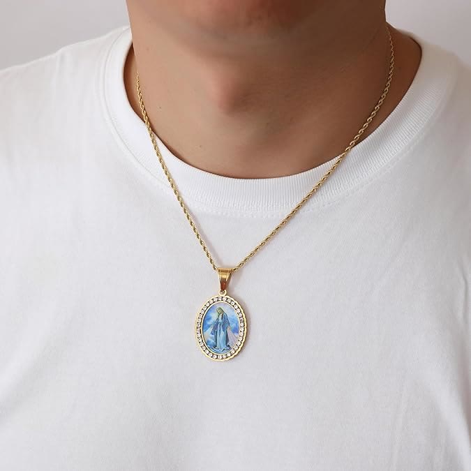 Collier peinture Vierge Marie Bijoux icône religieuse
