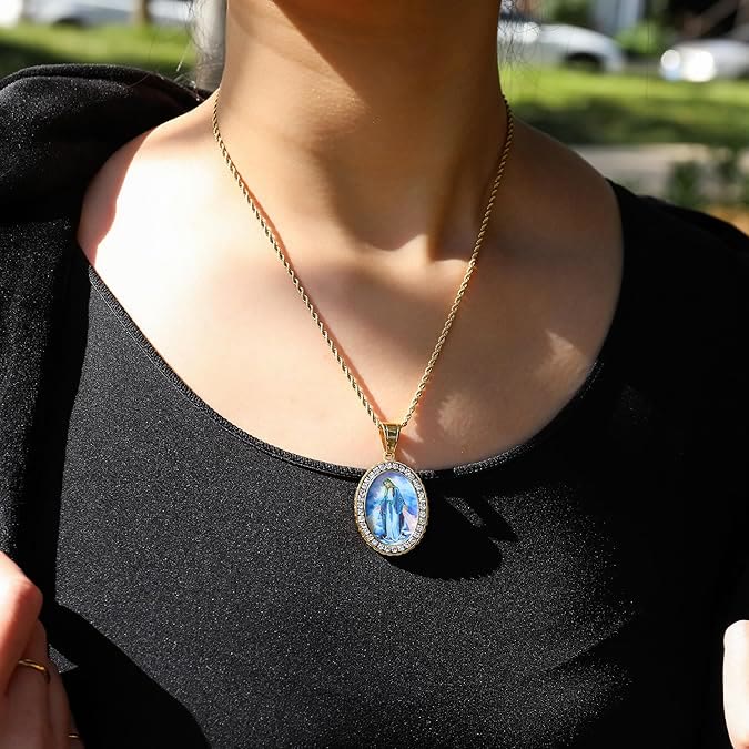 Collier peinture Vierge Marie Bijoux icône religieuse