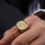 Bague croix médaille de Saint Benoît bicolore