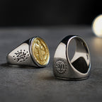 Bague croix médaille de Saint Benoît bicolore
