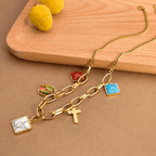 Collier ras du cou Croix Turquoise Notre-Dame de Guadalupe style décontracté
