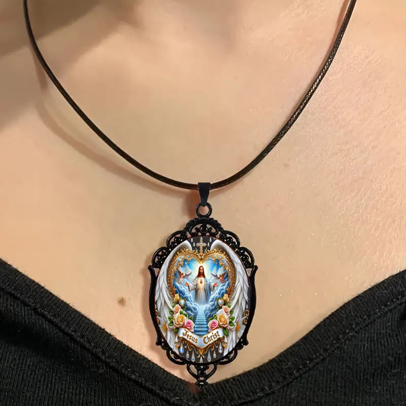 Gothic Style Vintage Border Jesus Our Father Colorful Necklace