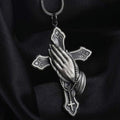 Collier Pendentif Croix Mains Priantes Style Classique en Titane