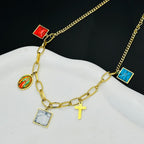 Collier ras du cou Croix Turquoise Notre-Dame de Guadalupe style décontracté
