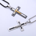 Collier en titane avec pendentif crucifix triple couche de style rétro