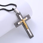 Collier en titane avec pendentif crucifix triple couche de style rétro