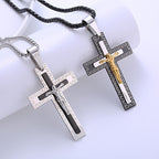 Collier en titane avec pendentif crucifix triple couche de style rétro