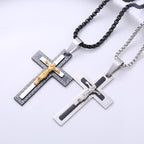 Collier en titane avec pendentif crucifix triple couche de style rétro