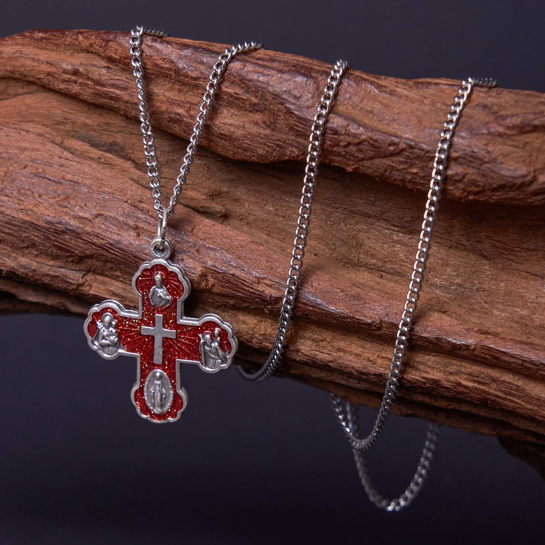 Collier pendentif Croix quatre voies cinq-en-un Carmélite de style classique en alliage
