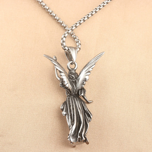 Classic Style Heavenly Protection Guardian Angel Titanium Pendant Necklace