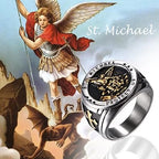 Anillo de acero de titanio estilo retro Arcángel San Miguel