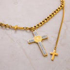 Collar en capas estilo dije de cruz de San Benito con cadena mixta