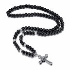 Collar con colgante de cuentas de gálgola negras, estilo retro noble, con crucifijo