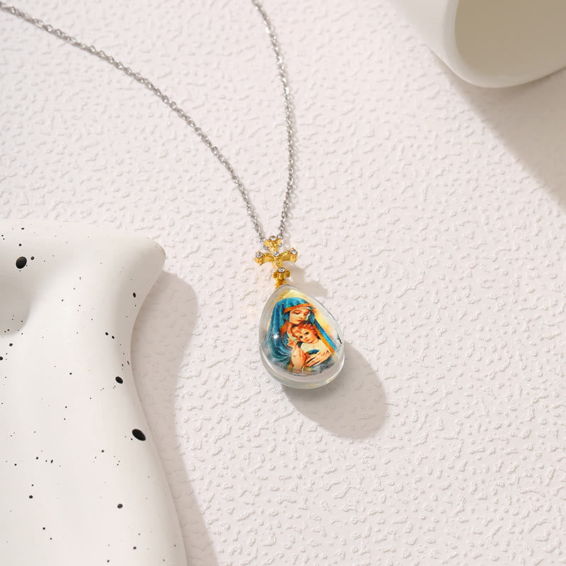 Collar con colgante de la serie de Jesús de cristal de estilo de moda sencillo