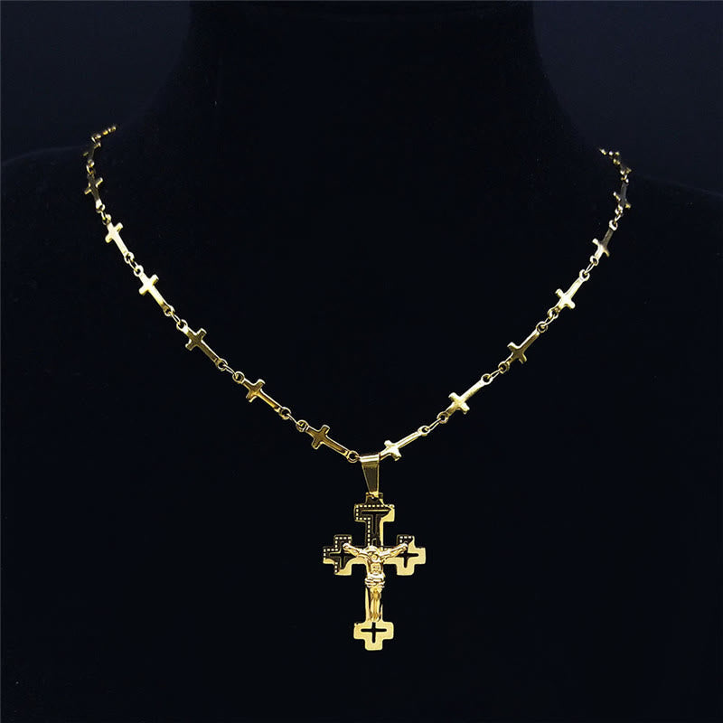 Collar con Colgante de Crucifijo de Estilo Retro Noble con Cadena