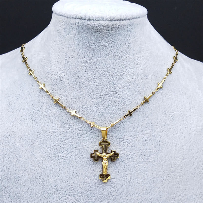 Collar con Colgante de Crucifijo de Estilo Retro Noble con Cadena