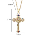 Collier pendentif crucifix style pastoral frais avec pierres précieuses colorées bibliques