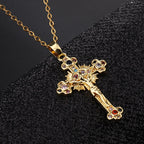 Collier pendentif crucifix style pastoral frais avec pierres précieuses colorées bibliques