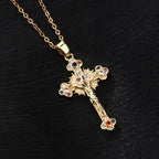 Collier pendentif crucifix style pastoral frais avec pierres précieuses colorées bibliques