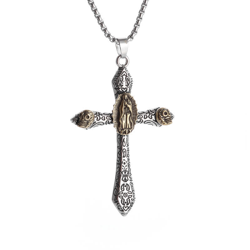 Collier avec pendentif rétrocrucifix style classique et Notre-Dame de Guadalupe