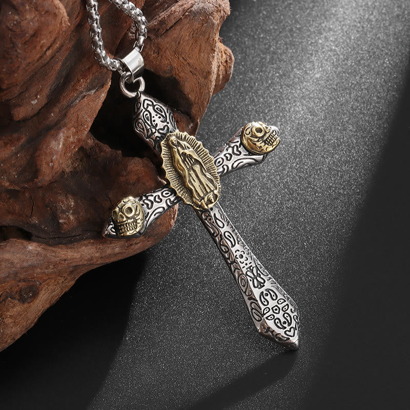Collier avec pendentif rétrocrucifix style classique et Notre-Dame de Guadalupe