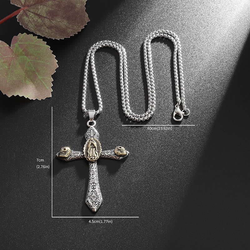 Collier avec pendentif rétrocrucifix style classique et Notre-Dame de Guadalupe