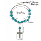 Collier pendentif croix en pierre naturelle turquoise style rétro