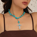 Collier pendentif croix en pierre naturelle turquoise style rétro