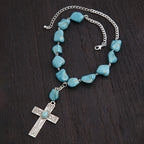 Collier pendentif croix en pierre naturelle turquoise style rétro