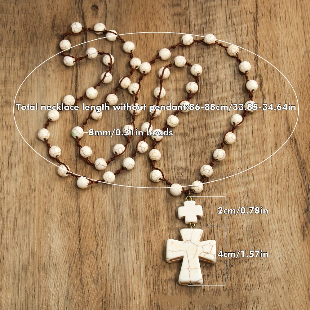 Collier pendentif croix tressé turquoise style ethnique