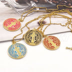 Collier Pendentif Élégant Saint Benoît en Laiton Plaqué Or