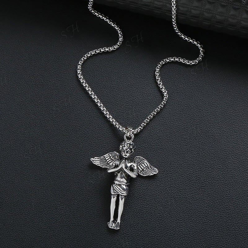 Collar con colgante de aleación de ángel con alas cortas estilo retro hip-hop