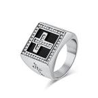 Bague carrée en acier au titane style rétro hip-hop
