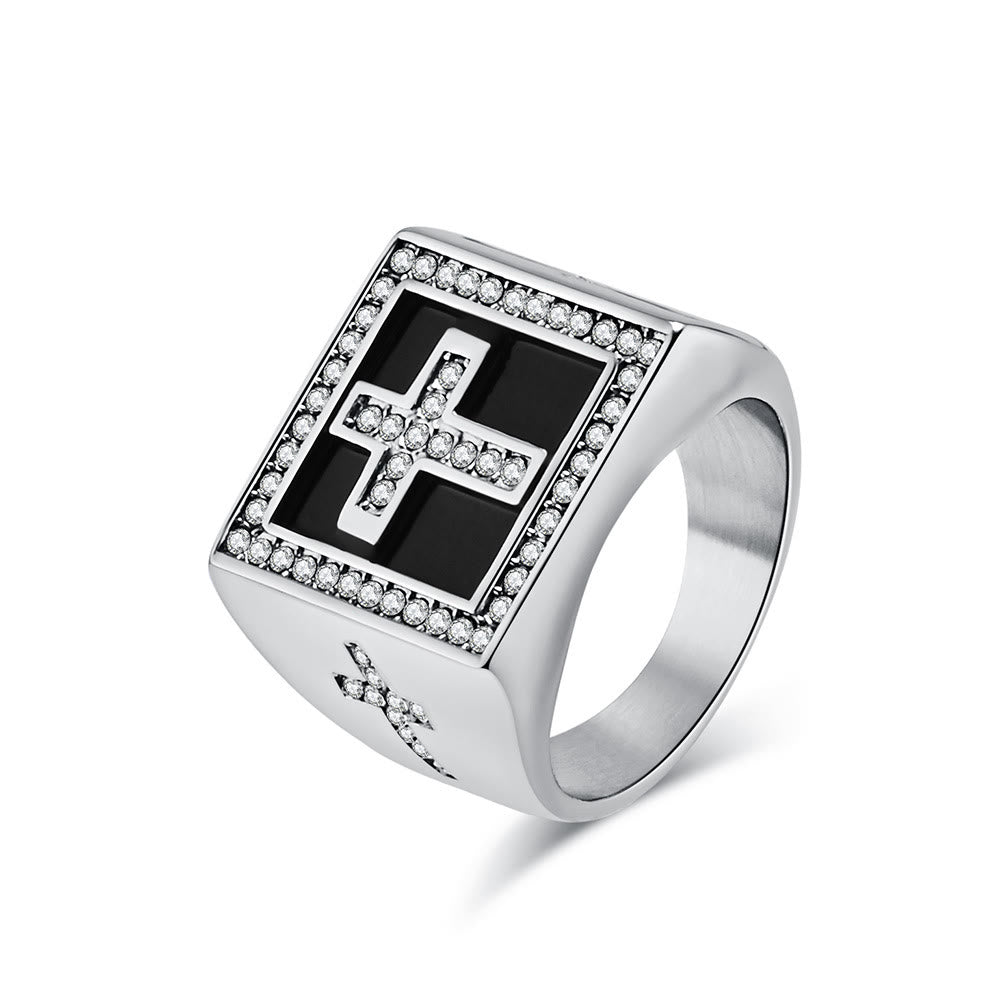 Bague carrée en acier au titane style rétro hip-hop