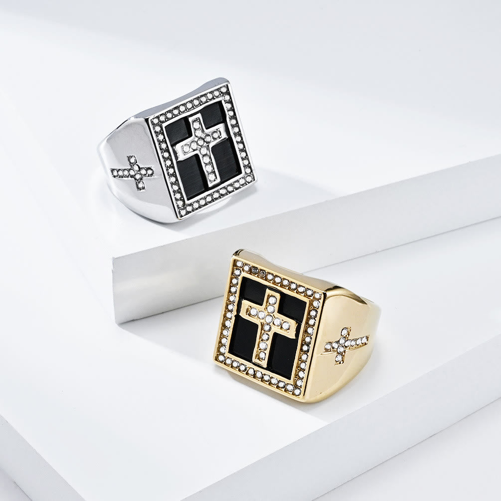 Bague carrée en acier au titane style rétro hip-hop