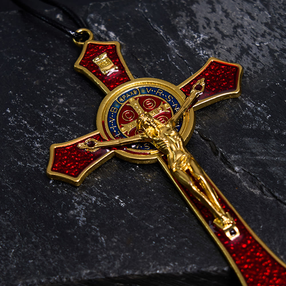 Collier Pendentif Crucifix Classique Rouge/Bleu Grande Taille (5 couleurs)