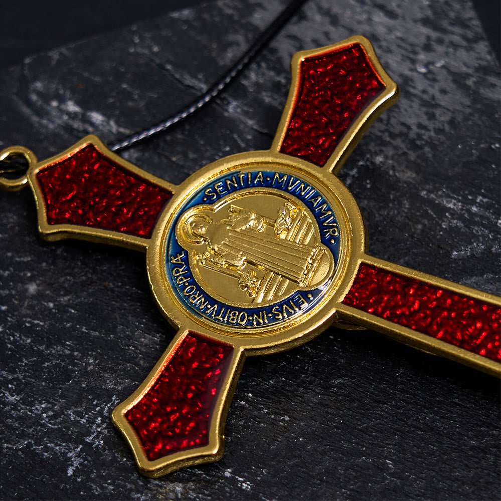 Collier Pendentif Crucifix Classique Rouge/Bleu Grande Taille (5 couleurs)
