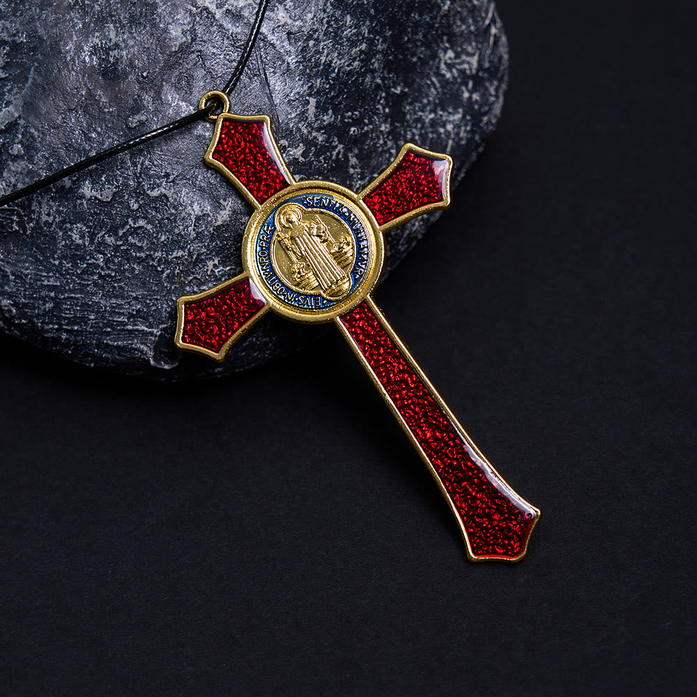 Collier Pendentif Crucifix Classique Rouge/Bleu Grande Taille (5 couleurs)