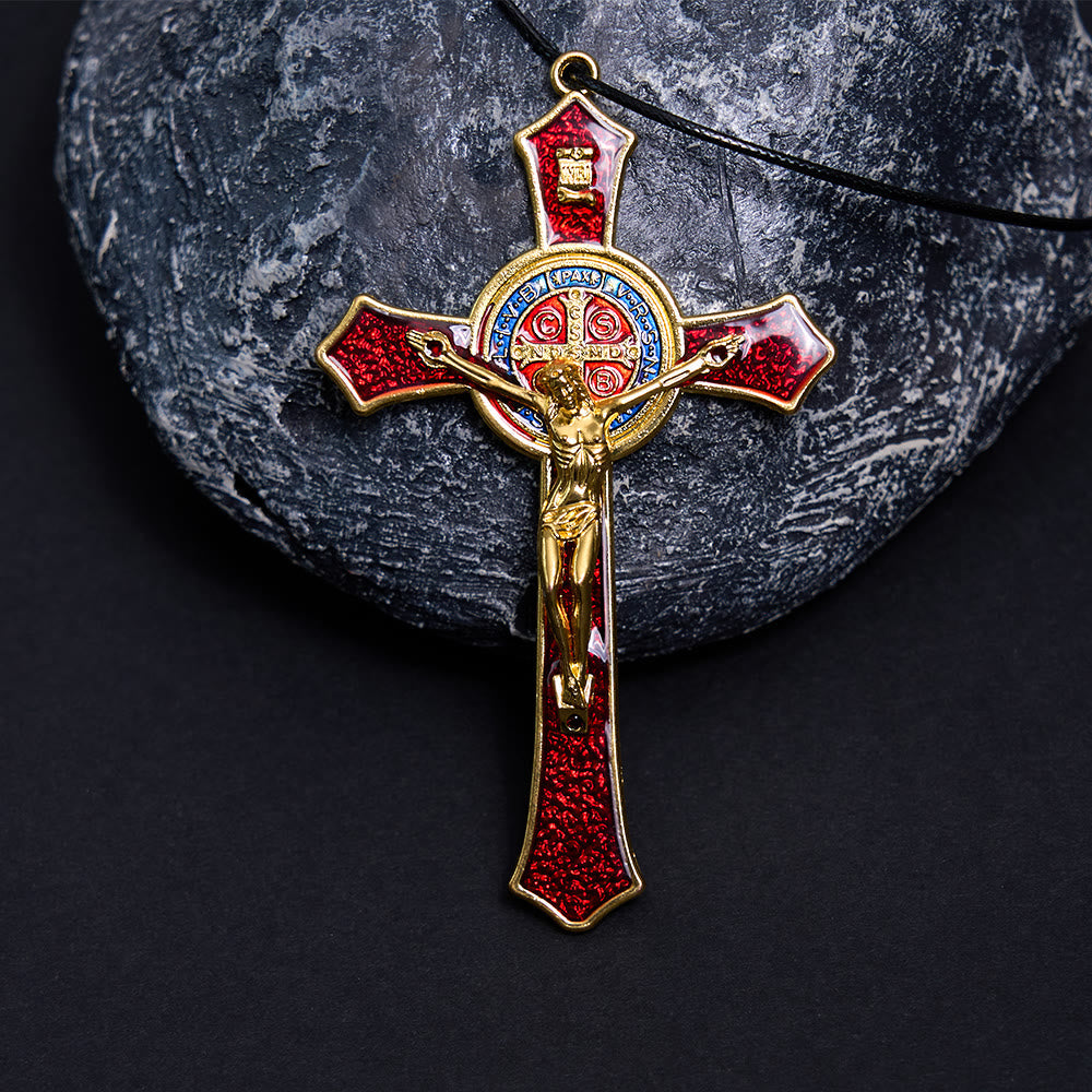 Collier Pendentif Crucifix Classique Rouge/Bleu Grande Taille (5 couleurs)