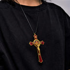 Collier Pendentif Crucifix Classique Rouge/Bleu Grande Taille (5 couleurs)