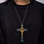 Collier Pendentif Crucifix Classique Rouge/Bleu Grande Taille (5 couleurs)