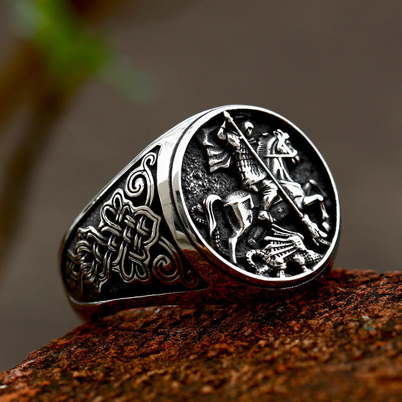 Anillo de aleación con diseño clásico retro de dragón de San Jorge