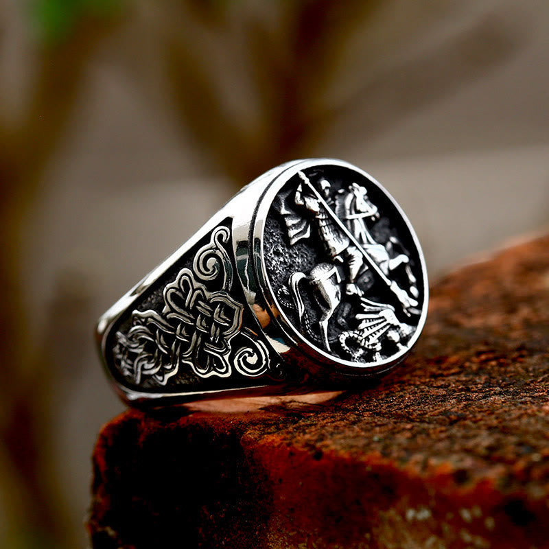 Anillo de aleación con diseño clásico retro de dragón de San Jorge