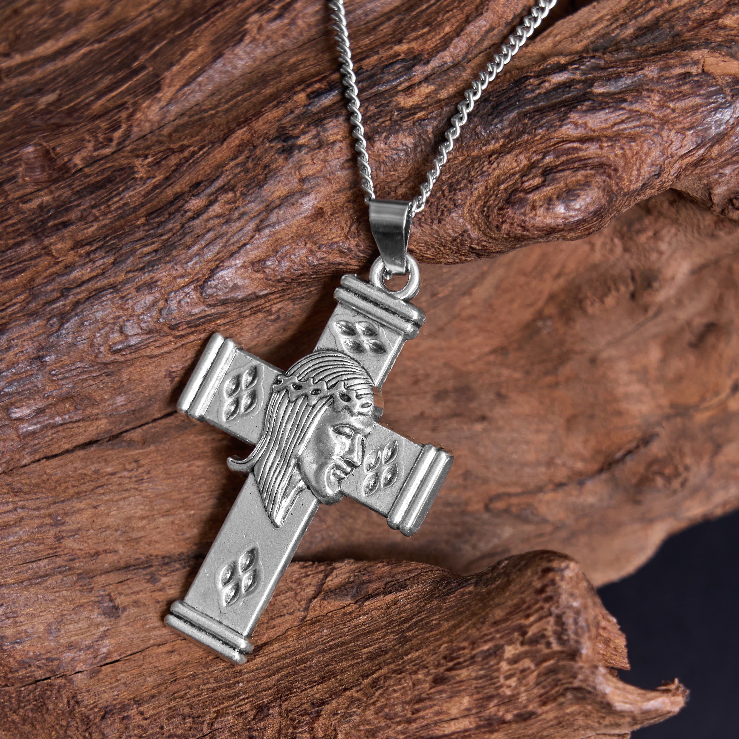 Collar con colgante de protección de cruz con icono de Jesús de estilo retro