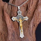 Collar con colgante de aleación de crucifijo de Jesús con icono clásico de San Benito