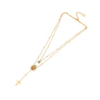 Collar con Cruz Turquesa de Nuestra Señora de Guadalupe, de Estilo Minimalista y Doble Capa