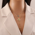 Collar con Cruz Turquesa de Nuestra Señora de Guadalupe, de Estilo Minimalista y Doble Capa