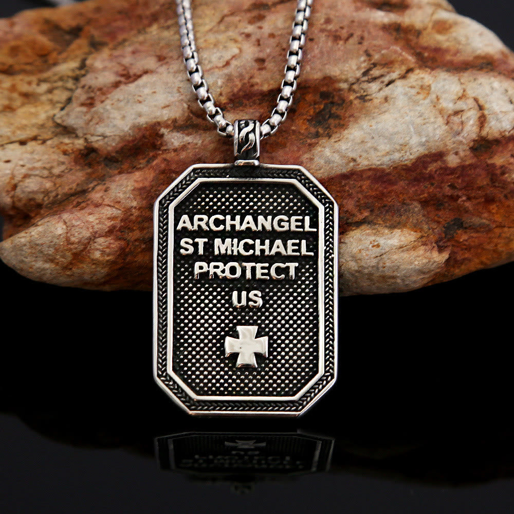 Collar de acero inoxidable con colgante de San Miguel Arcángel, estilo clásico, protección